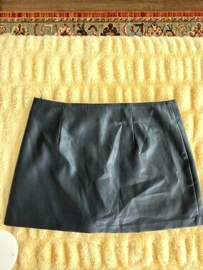 English Factory Black Faux Leather Mini Skirt Medium Sleek Chic